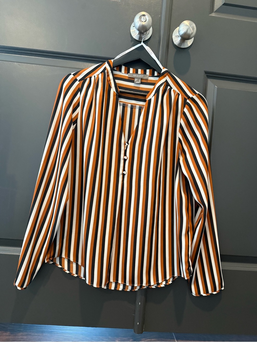 Primark Black, White & Orange Striped Long-Sleeve Blouse